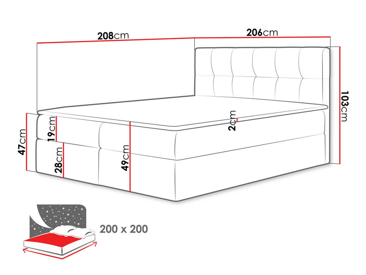 BOXBETT Rico - Grau, Holz/Textil (200/200cm) - MIRJAN24