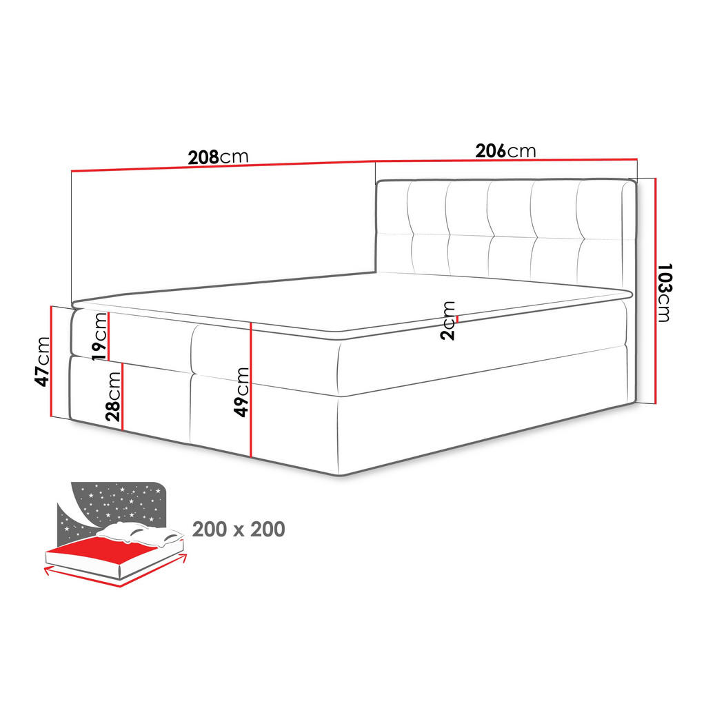 Thumbnail - Mirjan24 Boxbett, Schwarz Hochglanz, Textil, H3, Höhe ca. 19 cm, Rechteckig, 200x200 cm, Schlafzimmer, Betten, Boxspring...
