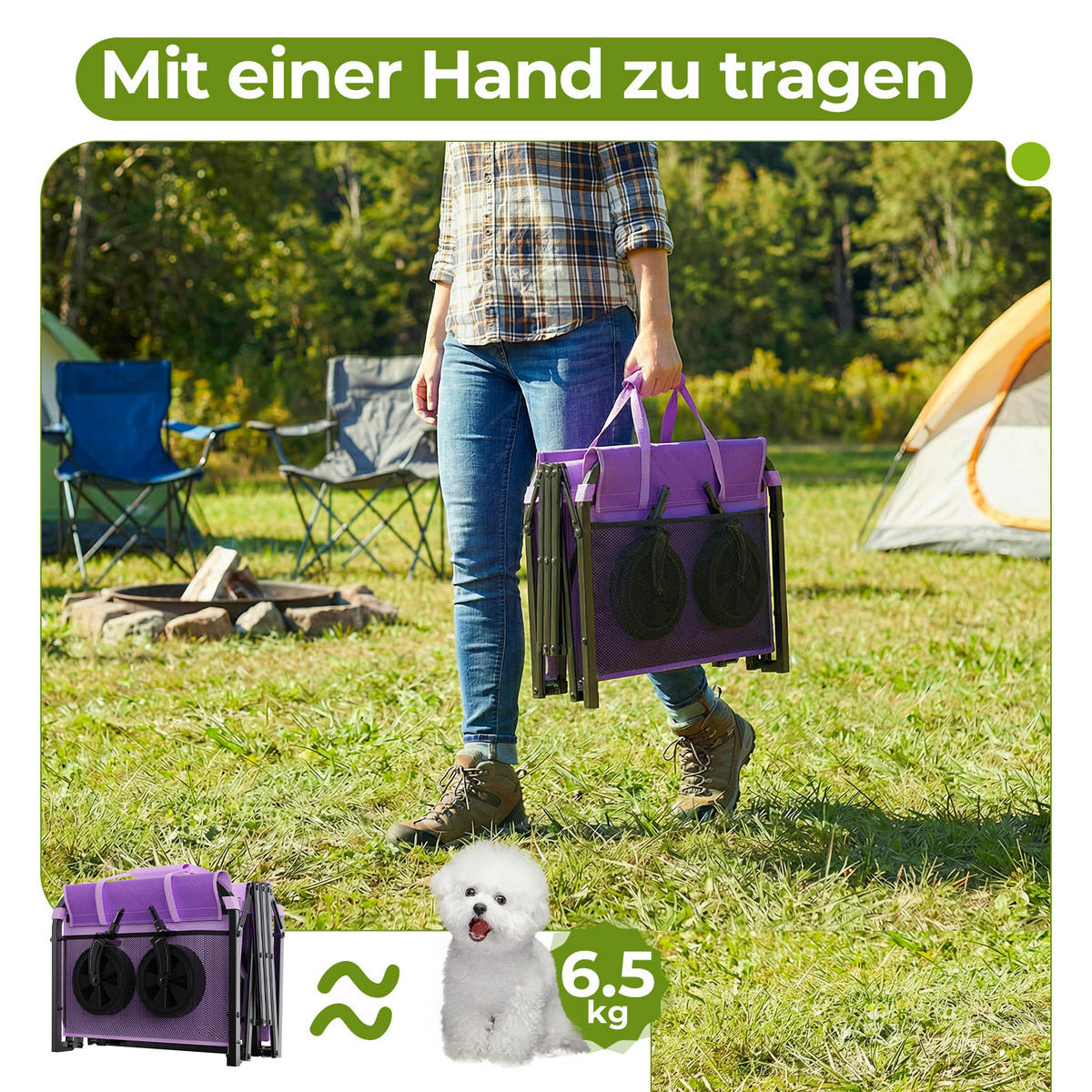 FALTWAGEN, klein-tragbar, 100kg Traglast, verstellbarer Griff, lila - Lila, Metall (18/34.5/44cm) - Vallsero