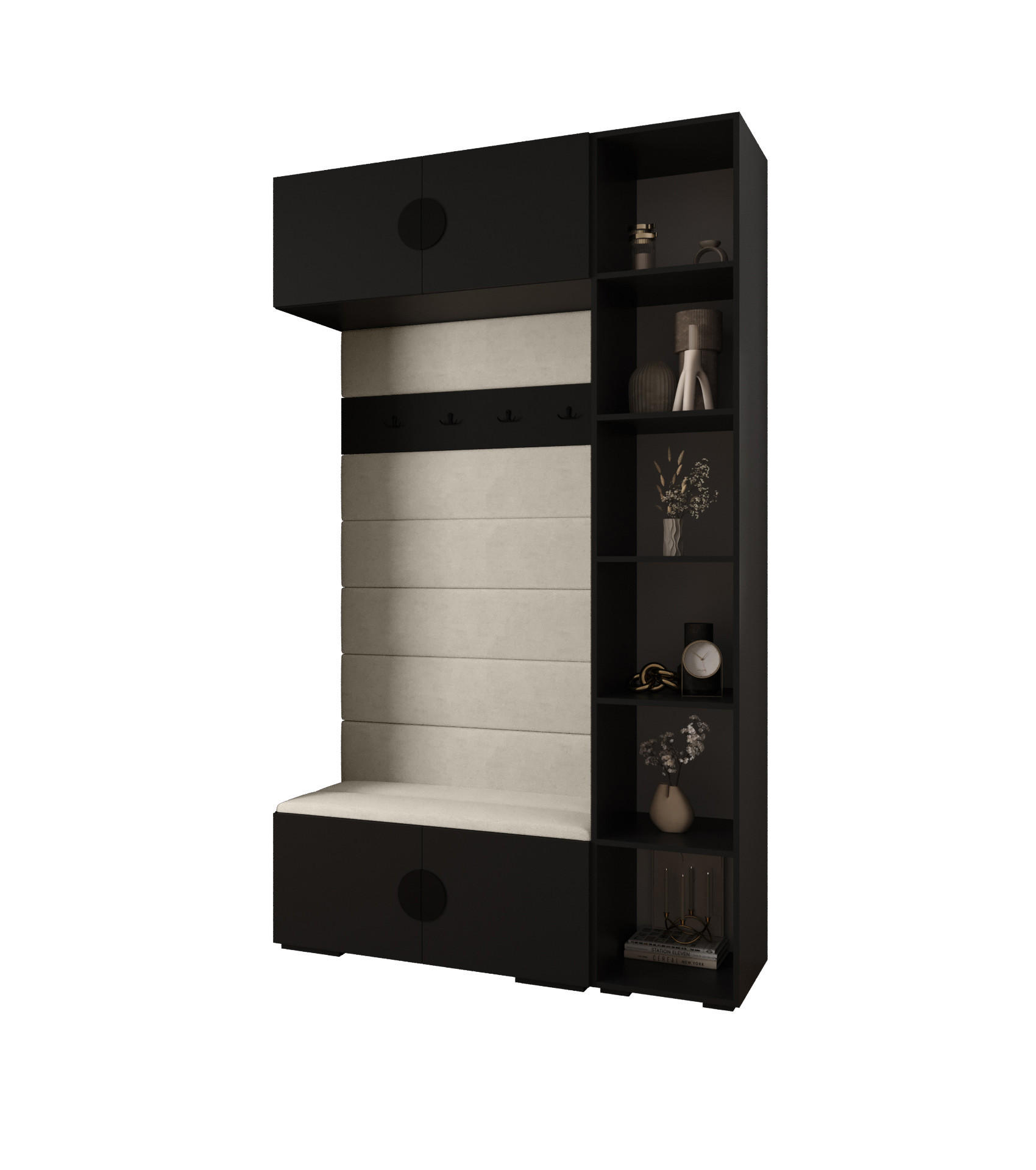 Abiks Möbel Garderoben-Set Schwarz, Beige, Schwarz 140x236.7x47 cm