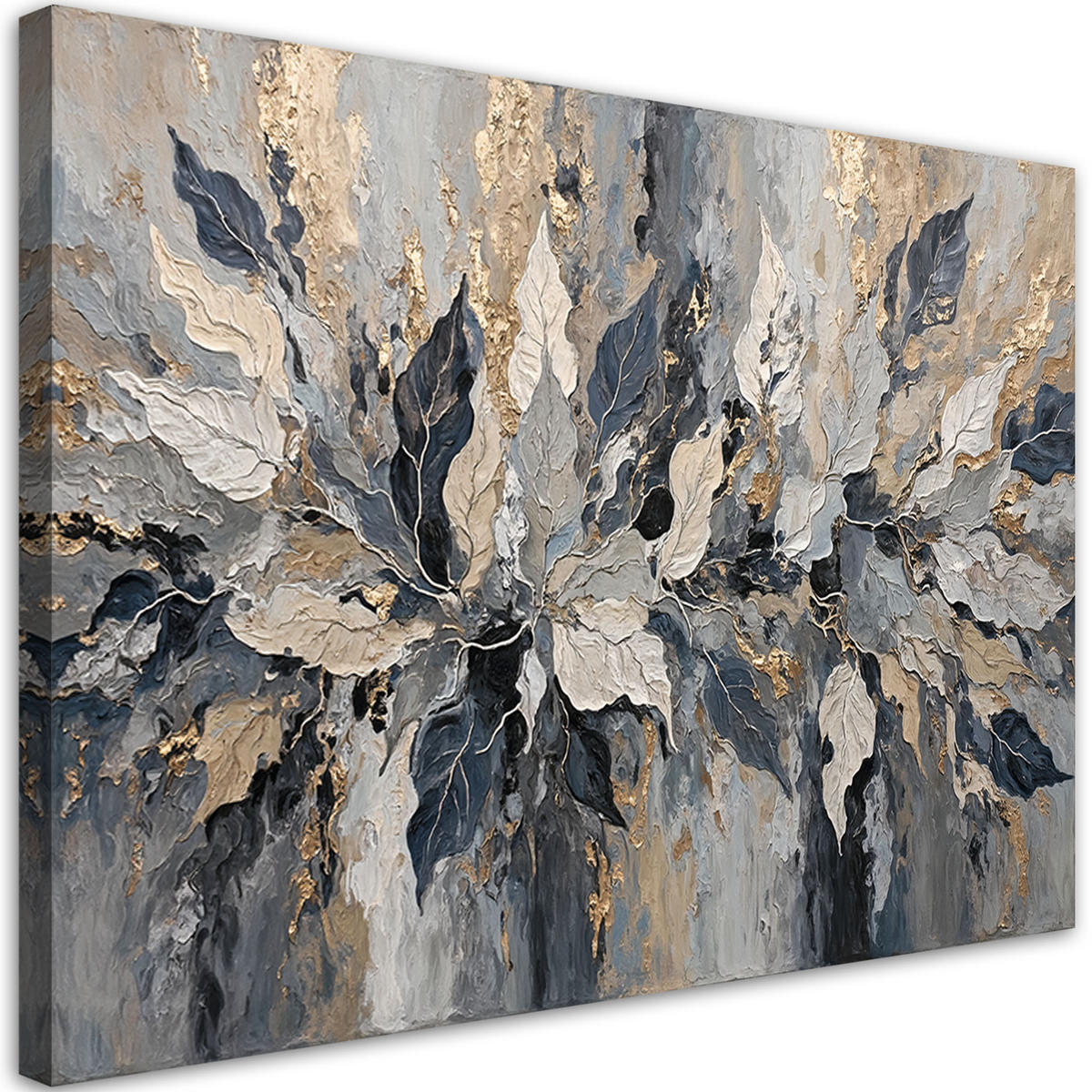 WANDBILD grau gold glamour blätter - Silberfarben, Textil (60/40cm) - Feeby