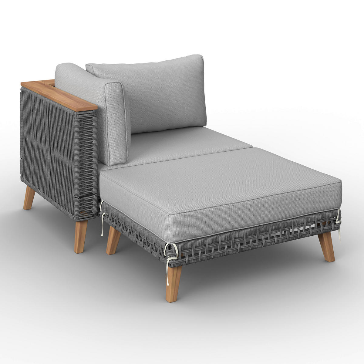 LOUNGEGARNITUR Marilou Grau Outdoorgewebe/Kunststoff/Holz - Grau, Holz