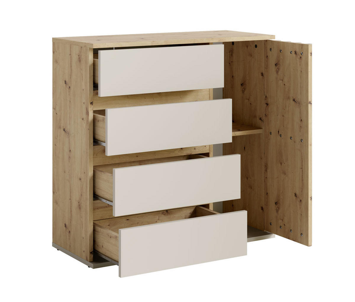KOMMODE Doris Eiche Artisan / Kaschmir 80 / 34 / 79,7cm - Eichefarben/Eiche Artisan, Holz/Holzwerkstoff (80/79.7/34cm) - Feldmann-Wohnen