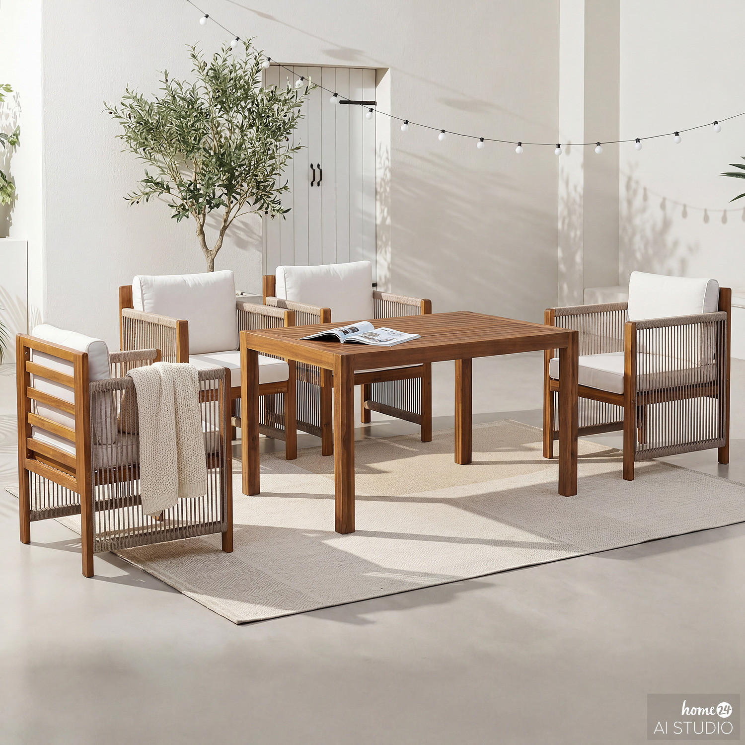 MASSIVER GARTENESSTISCH - Akazie massiv - Braun/Akaziefarben, Holz (85/120/72cm) - home24