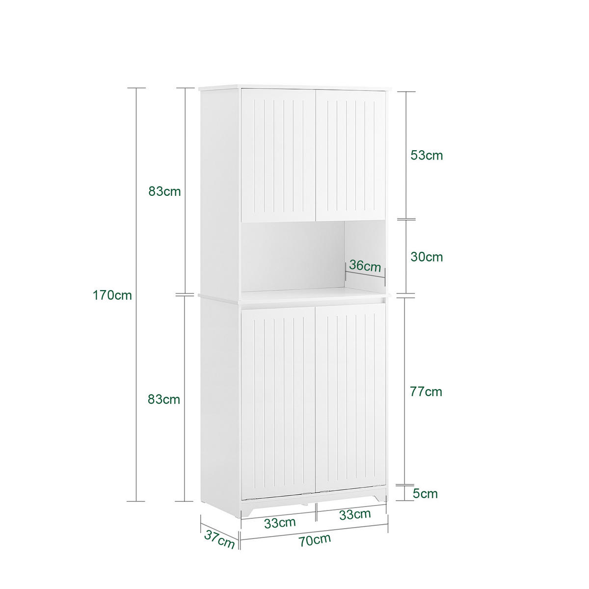 HOCHSCHRANK mit Wäschesack, Badschrank, 70x170x37cm - Weiß, Holzwerkstoff (70/170/37cm) - SoBuy