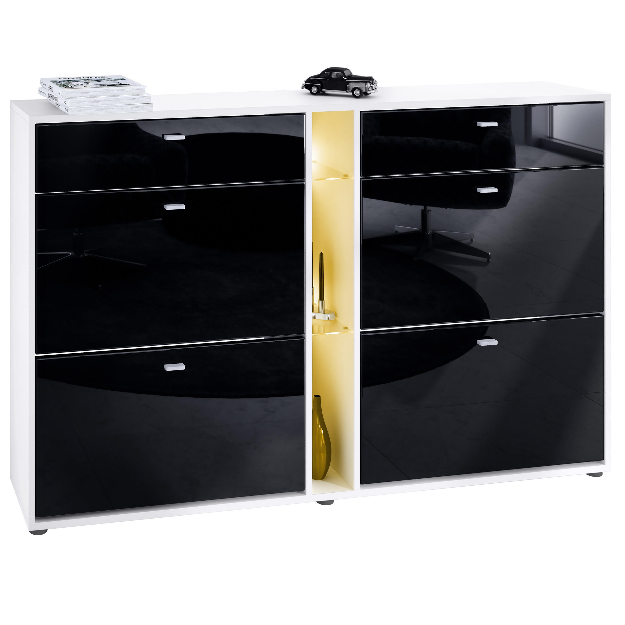 SCHUHSCHRANK Today Fronten in Schwarz Hochglanz - Schwarz Hochglanz, Holzwerkstoff (155.5/95/28cm) - Vladon