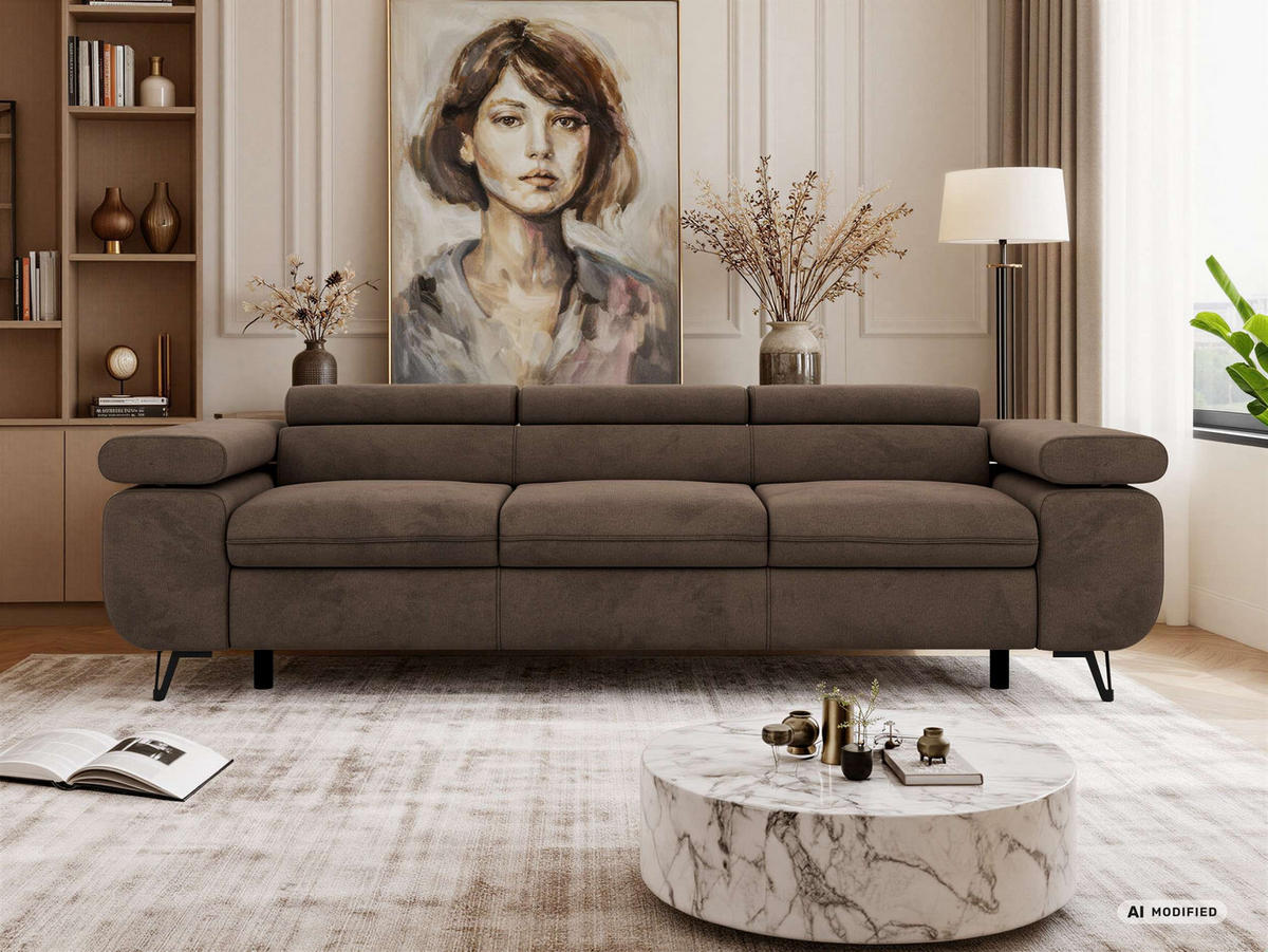 3-SITZER SOFA PETER - Braun Velvet - Schwarz/Braun, Textil/Metall (262/76/99cm) - MKS