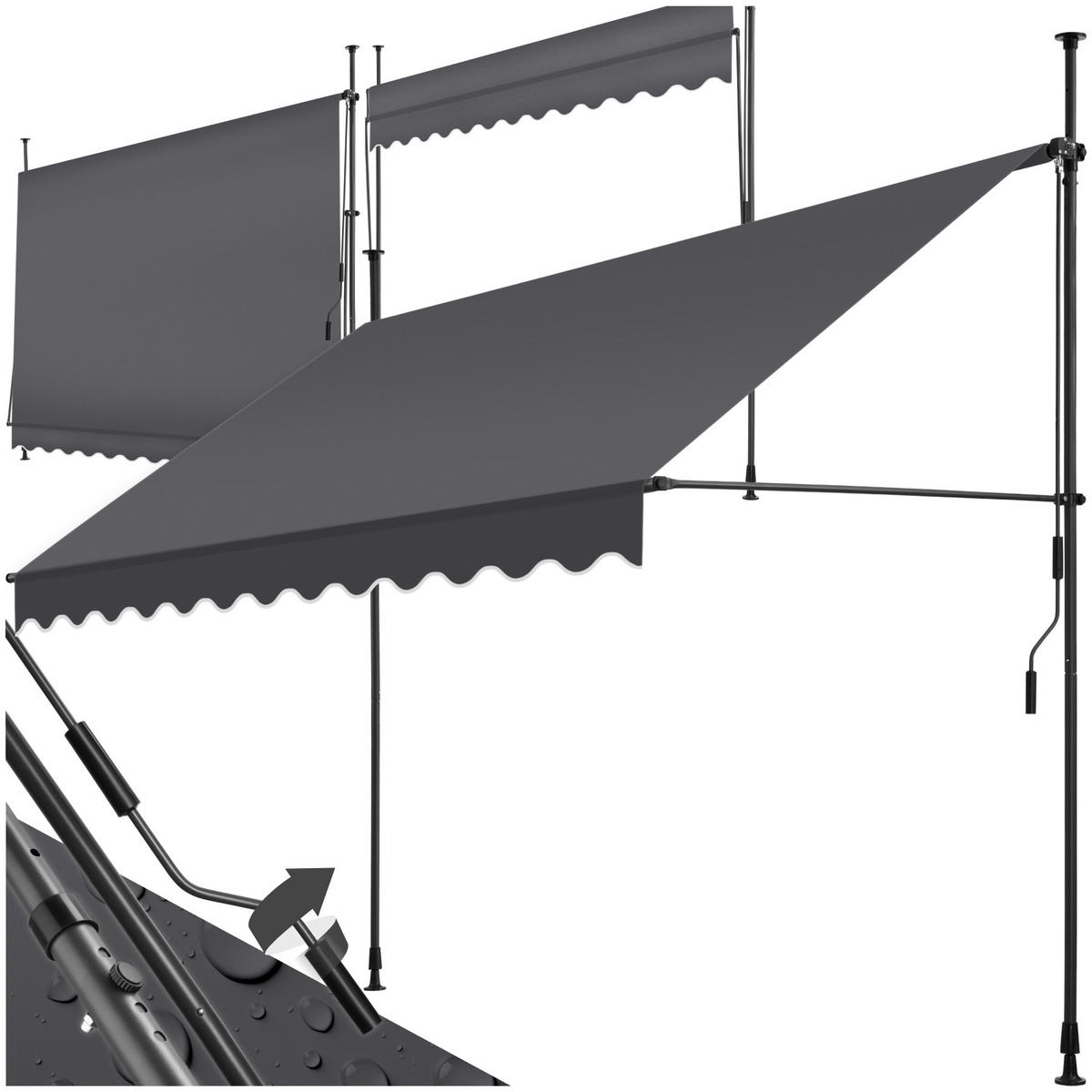 KLEMMMARKISE ,einfache Montage,schwarz/grau - Schwarz/Grau, Kunststoff (300/304/180cm) - tectake