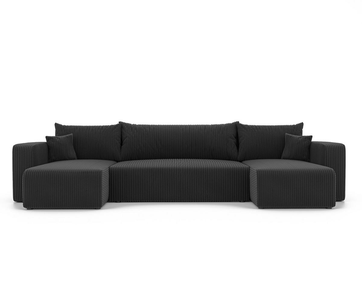 WOHNLANDSCHAFT mit Schlaffunktion und Bettkasten, Schwarz - Schwarz, Holzwerkstoff/Textil (318/79/145cm) - Idohome