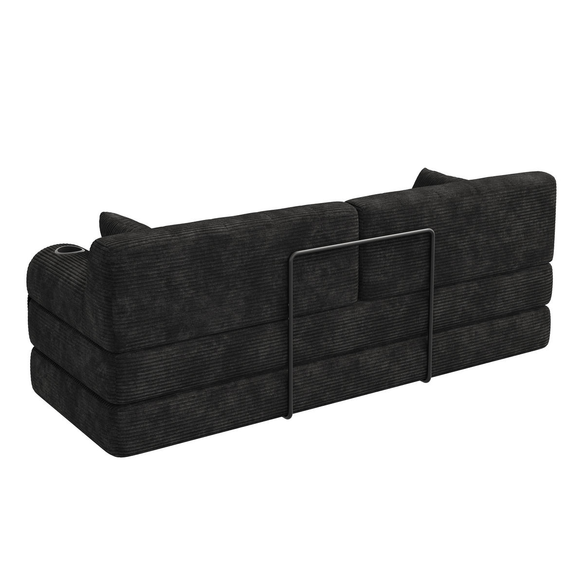 SCHLAFSOFA DE-33856 mit 4 Seitentaschen Schwarz - Schwarz, Metall (208/81/80cm) - ComfortXL