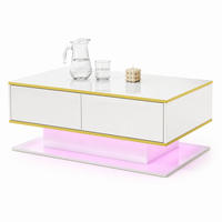 COUCHTISCH aus Spanplatte 100x50x40 cm Weiß-Gold mit LED-Beleuchtung, 3 Schubladen und offenem Fach - Weiß, Holzwerkstoff (100/50/40cm) - IVMEU