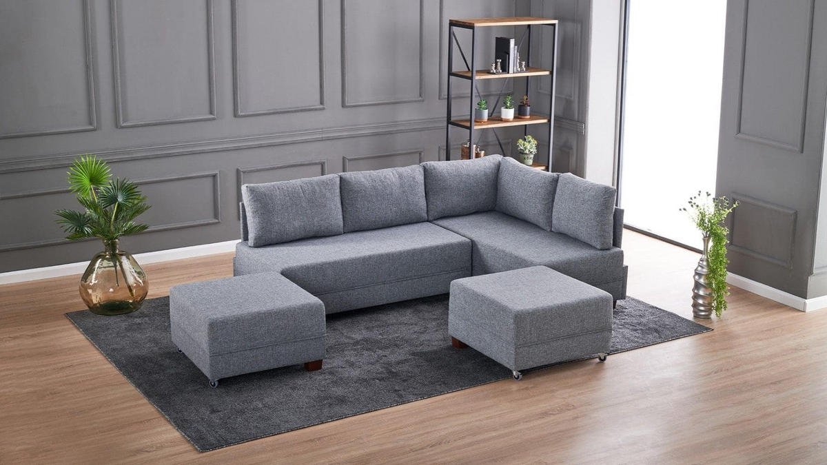 ECKSOFA mit rollbarer Schlaffunktion - Walnussfarben/Grau, Holz/Textil (210/280cm) - myHomelando