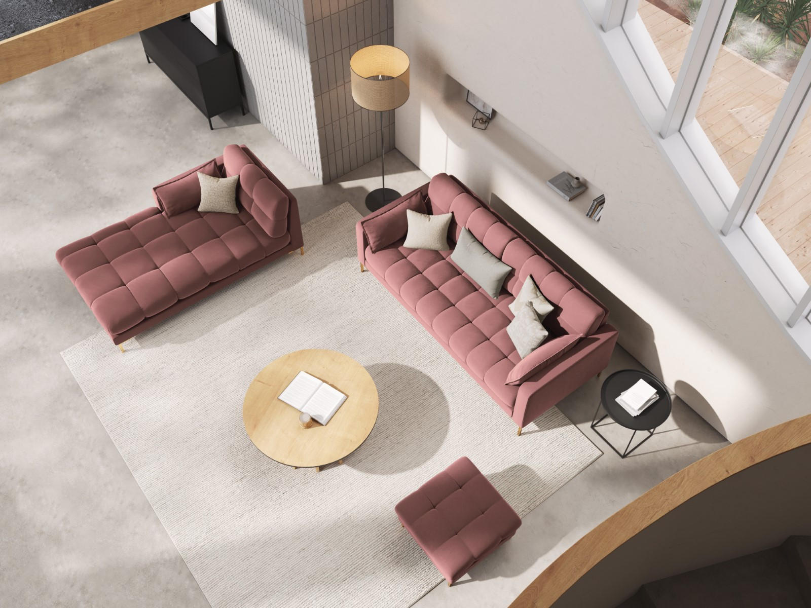 Thumbnail - Micadoni Pouf, Pink, Textil, 60x41x60 cm, Hergestellt in Europa, Oeko-Tex®, Wohnzimmer, Hocker, Sitzhocker