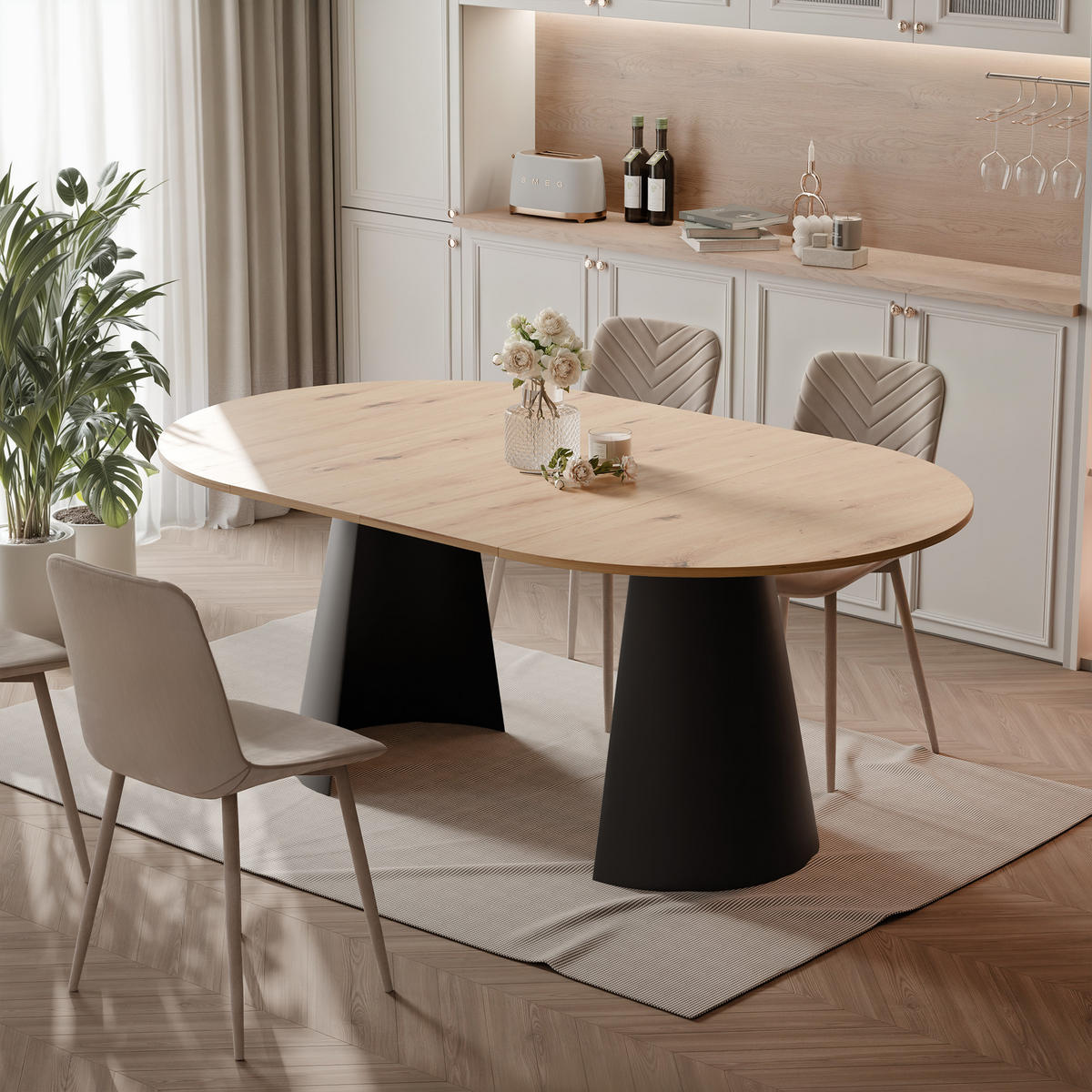 AUSZIEHTISCH BASE 120-196/76 cm, Schwarz / Artisan-Eiche - Schwarz/Eiche Artisan, Holzwerkstoff/Metall (120/120/76cm) - Idohome