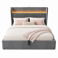 POLSTERBETT 180/200 cm in Grau Leinen mit Bettkasten, LED und USB/Type-C - Grau, Holzwerkstoff/Textil (180/200cm) - STILVORA