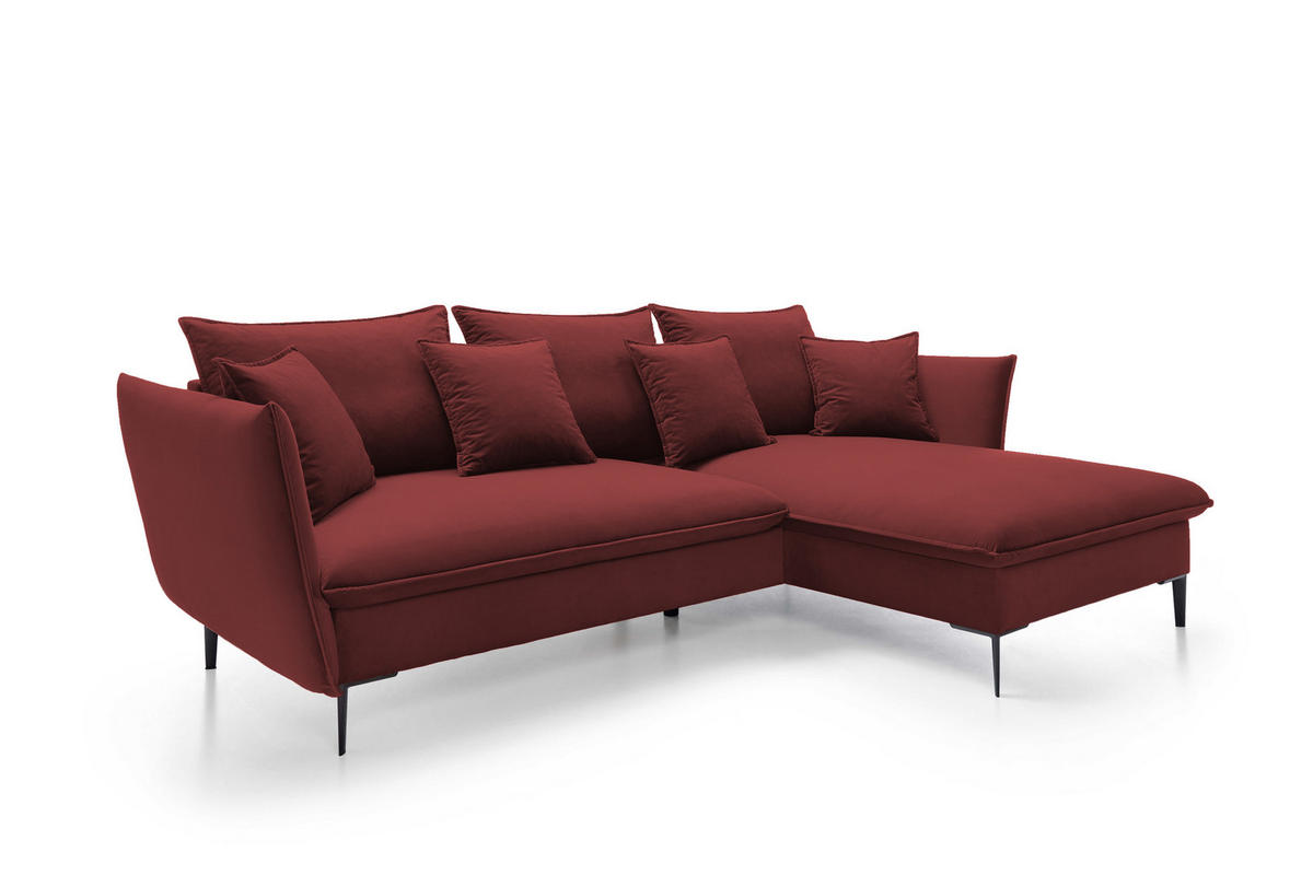 ECKSOFA GLOSS mit Schlaffunktion, Ottomane & goldenen Füßen – Samtsofa im GLOSSour-Stil mit Zierkissen, 258x167x91 cm, Rechte, MÜNZE - Lila, Holz/Textil (258/167cm) - DomoHome