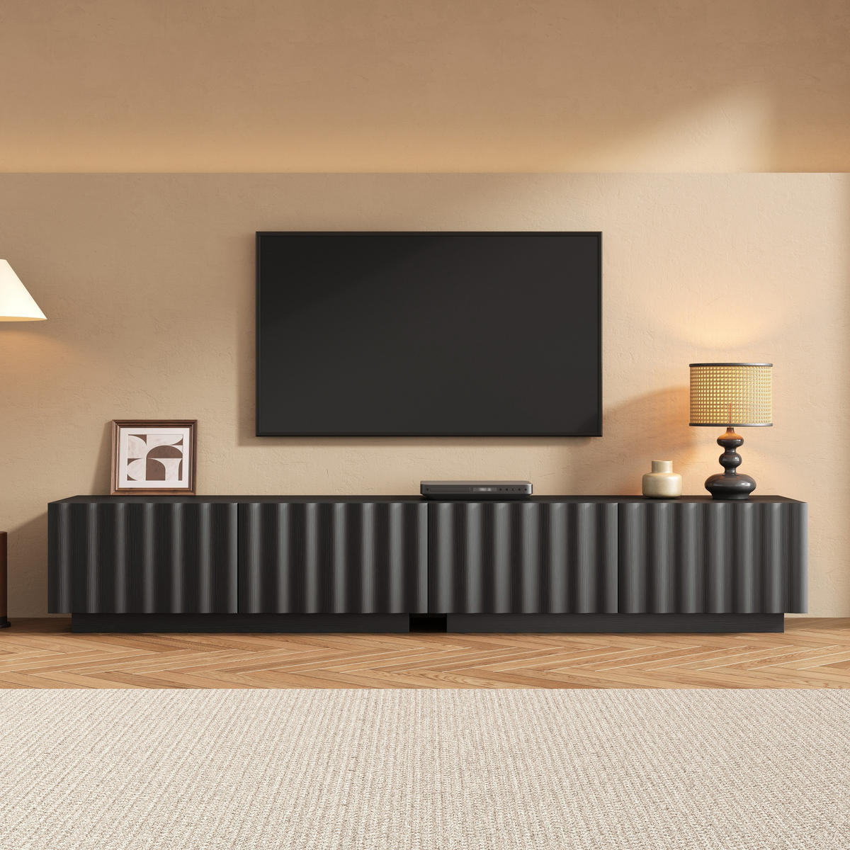 LOWBOARD in Schwarz TV-Schrank mit Schubladen und Metallbeinen, 180 B x 35 T x 40H(cm), für Wohnzimmer - Schwarz, Holzwerkstoff (200/35/40cm) - STILVORA