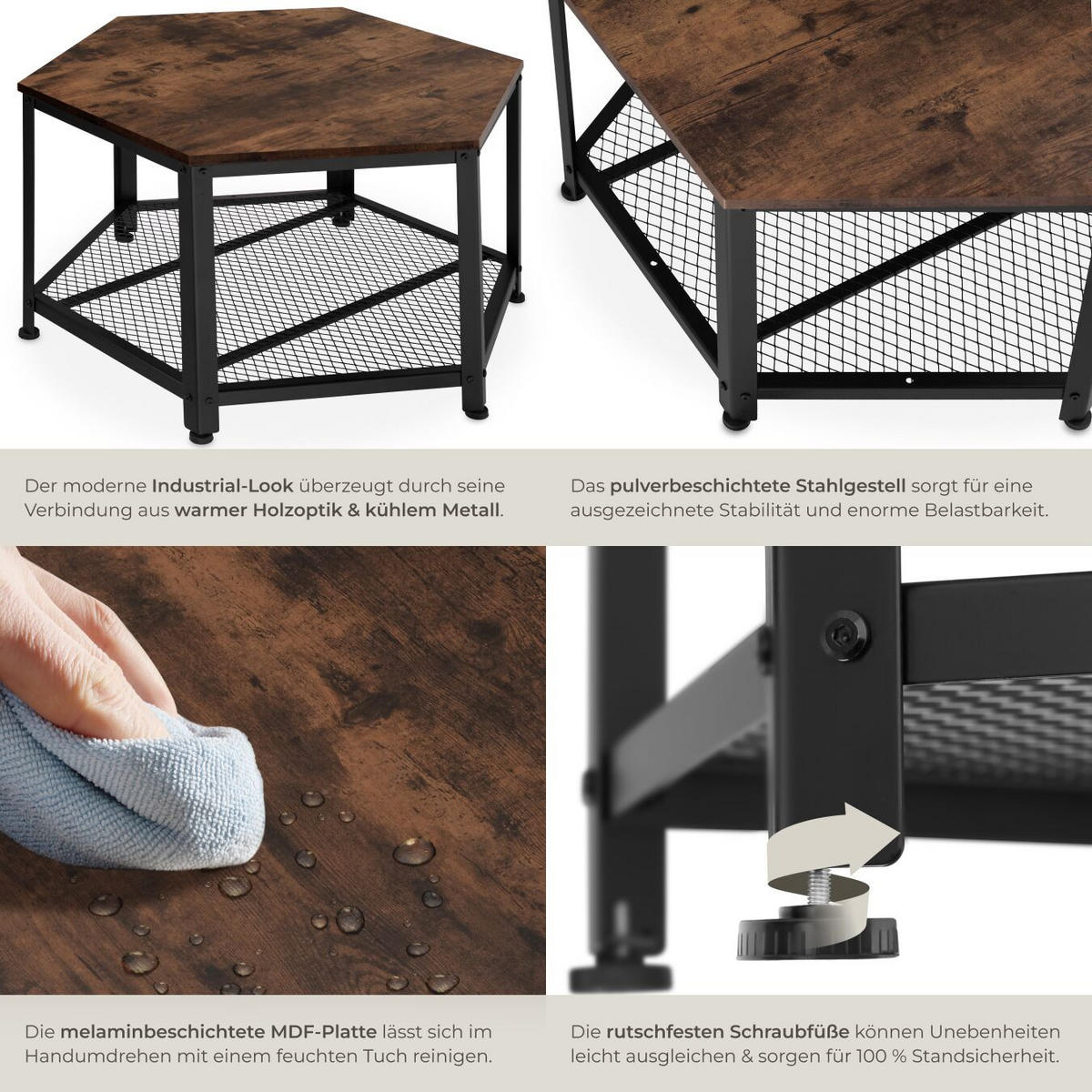 COUCHTISCH Norwich,86,5 x 75 x 46,5 cm,Industrial Holz dunkel, rustikal - Rostfarben, Holz (75/86.5/46.5cm) - tectake