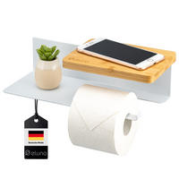 TOILETTENPAPIERHALTER VARAZ mit 2 Ablagen, Metall und Bambus - Weiß, Metall (31.5/9.5/13cm) - eluno