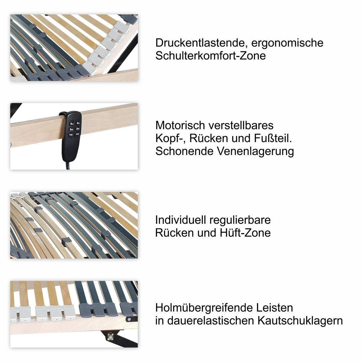 ELEKTRISCHER 42-Leisten-Lattenrost 90 x 200 cm 8,5 cm Hoch 7 Zonen Notabsenkung - Buchefarben/Naturfarben, Holz (90/200cm) - Matratzen Perfekt