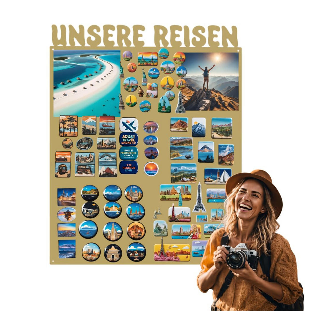 MAGNETTAFEL Unsere Reisen Goldfarben 80x100 cm - Goldfarben, Metall (80/100/0.7cm) - ANWICAR