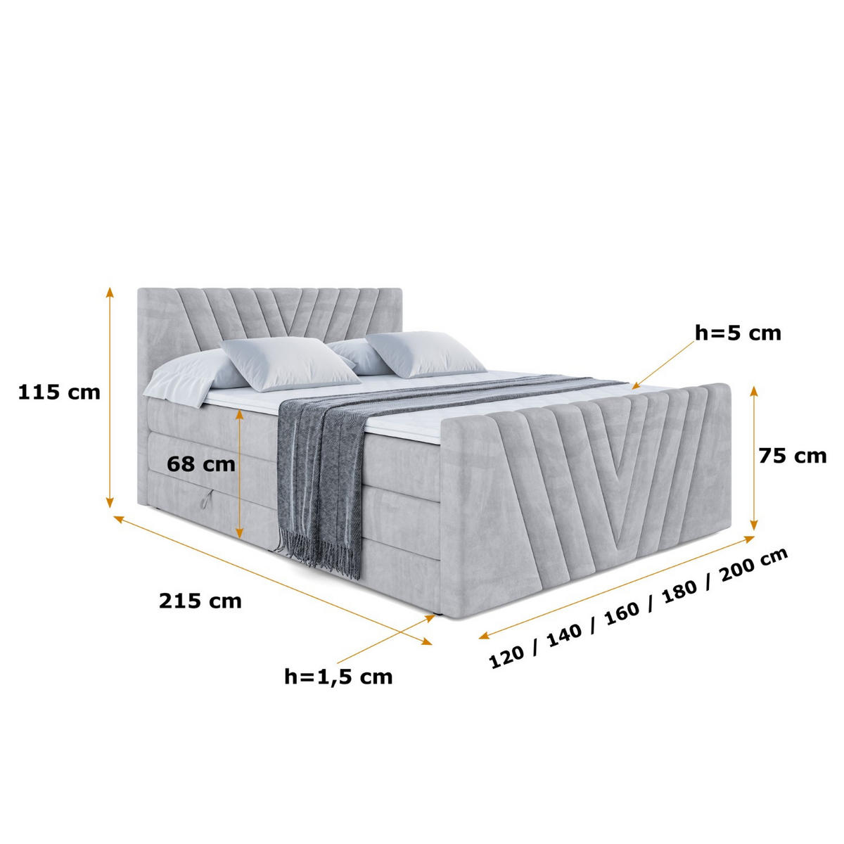BOXSPRINGBETT ERNINA-Z KING - 120x200 - H3/H4 - Hellgrau - Hellgrau, Holzwerkstoff (120/200cm) - ALTDECOR