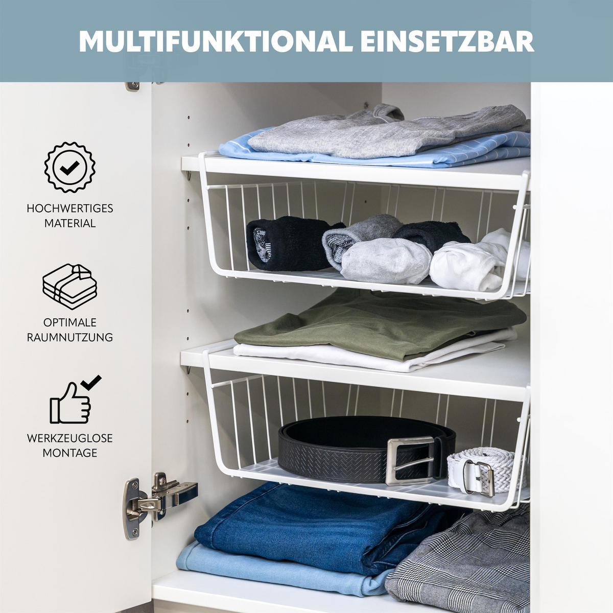 SCHRANKKÖRBE 2er-Set, weiß - Weiß, Metall (41/14/26cm) - eluno