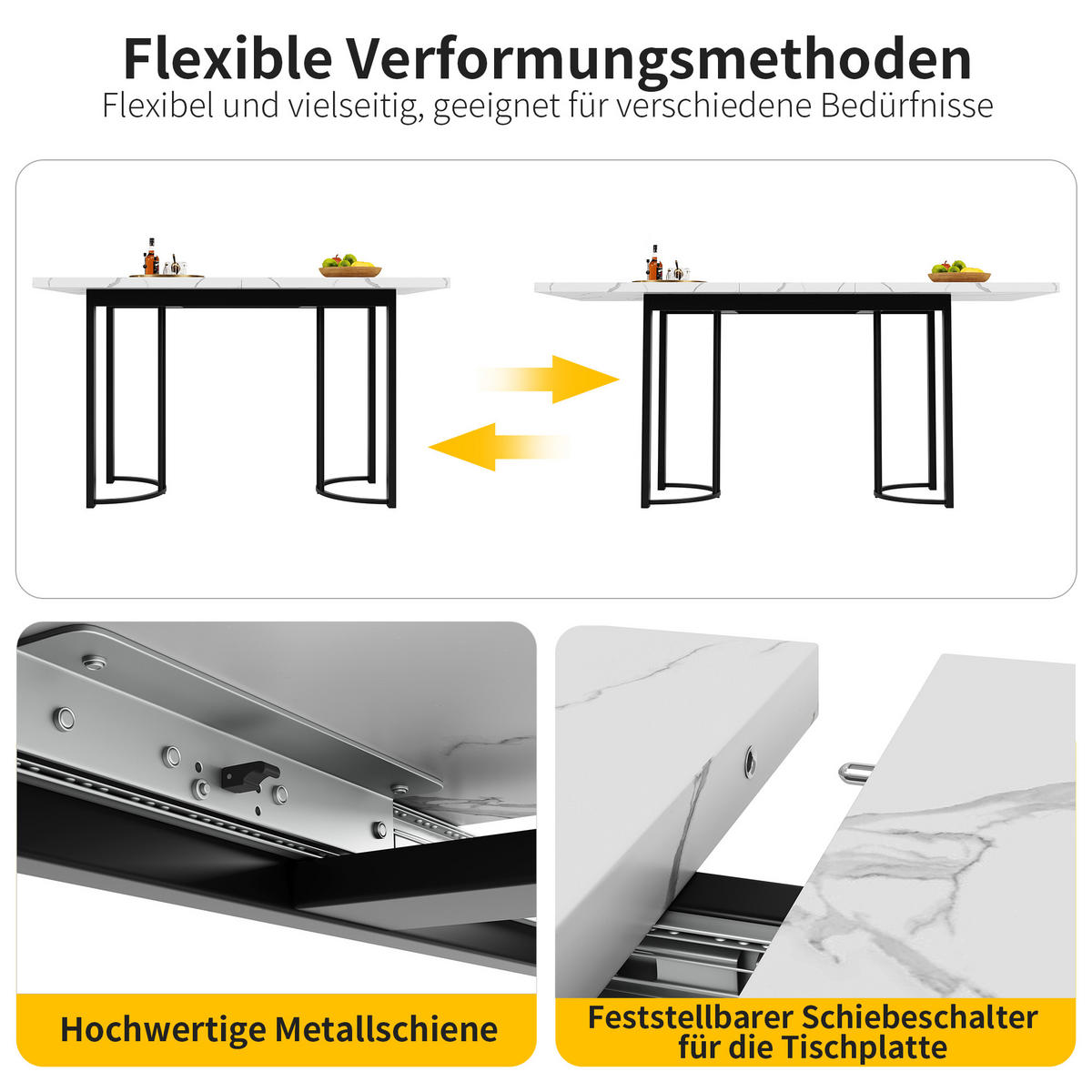 ESSTISCH, MDF mit Metallgestell, ausziehbar 140-179,5/80/75,5 cm, Schwarz/Weiß - Schwarz, Holzwerkstoff (140/80/75.5cm) - Redom