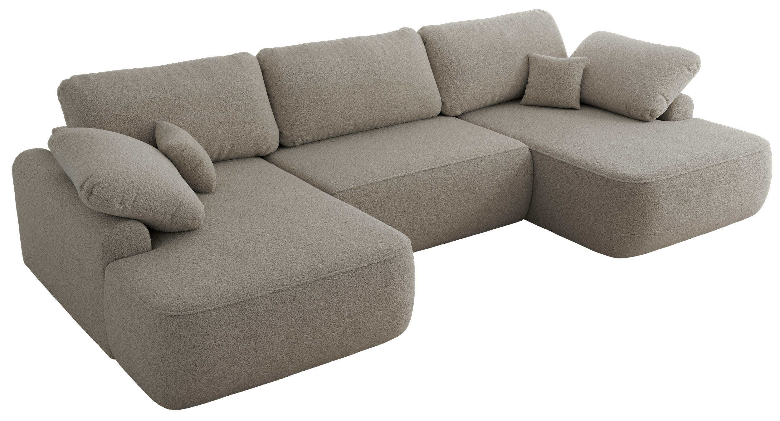 WOHNLANDSCHAFT CUBO U Hellgrau Boucle - Hellgrau/Schwarz, Kunststoff/Textil (370/100/187cm) - MKS