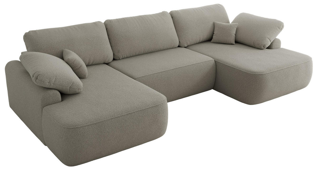 WOHNLANDSCHAFT CUBO U Hellgrau Boucle - Hellgrau/Schwarz, Kunststoff/Textil (370/100/187cm) - MKS