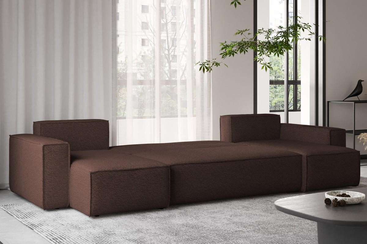ECKSOFA Mit Schlaffunktion Und Bettkasten U-form BEST stoff Abriamo Braun - Braun, Holz (98/312cm) - Kaiser Möbel