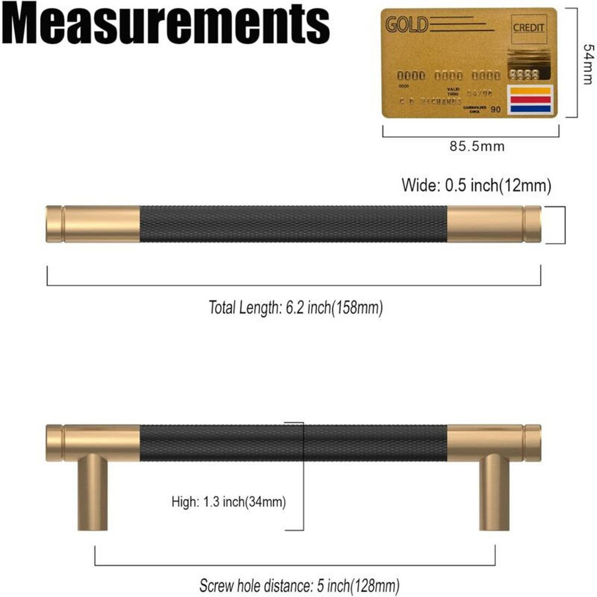 MÖBELGRIFF Schwarz Gold 10er-Set 128 mm - Schwarz, Metall (1/3.4/12.8cm)