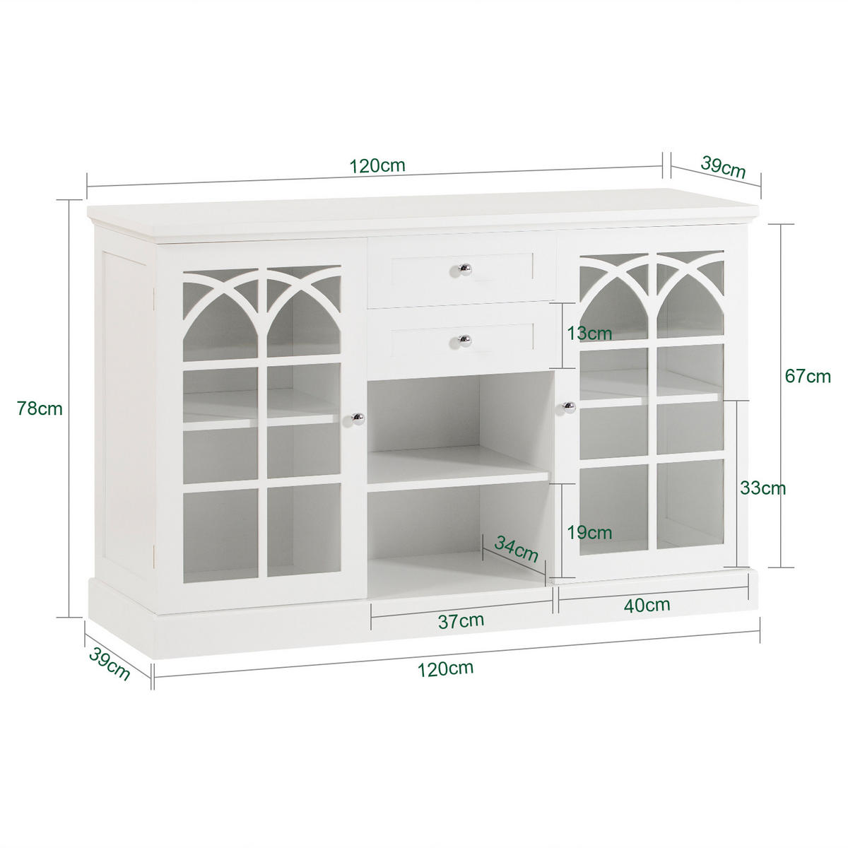 SIDEBOARD Weiß - Weiß, Glas/Holzwerkstoff (120/78/39cm) - SoBuy