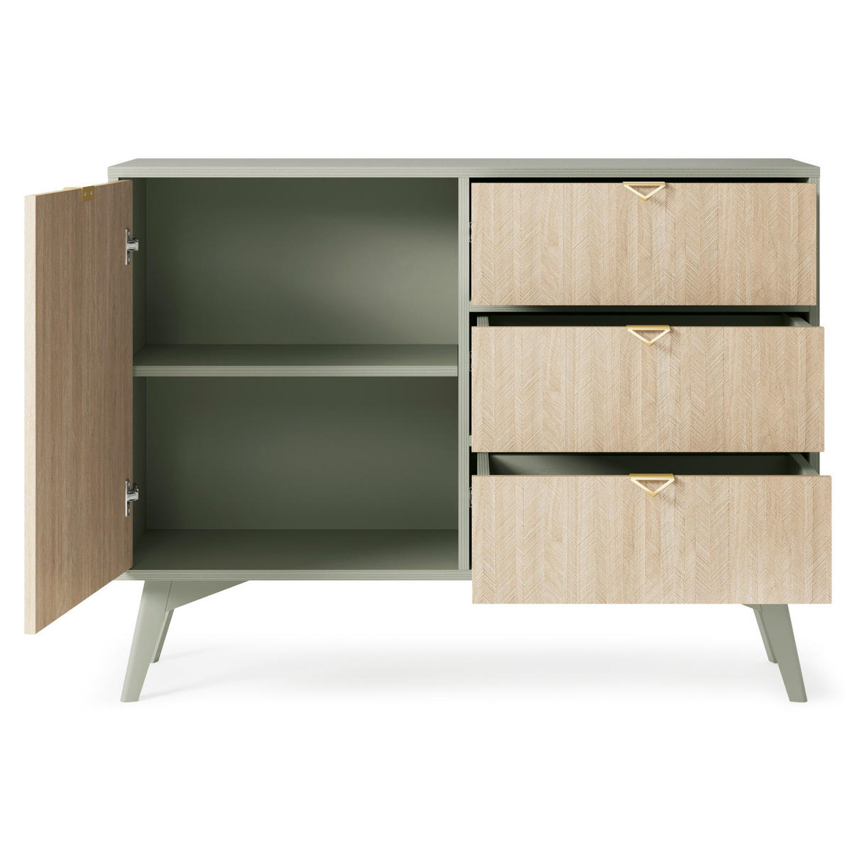 KOMMODE FORESTA 106/80/38 cm mit 3 Schubladen 1 Türen Hellgrün - Hellgrün/Kieferfarben, Holzwerkstoff (106/80/38cm) - MASSENO