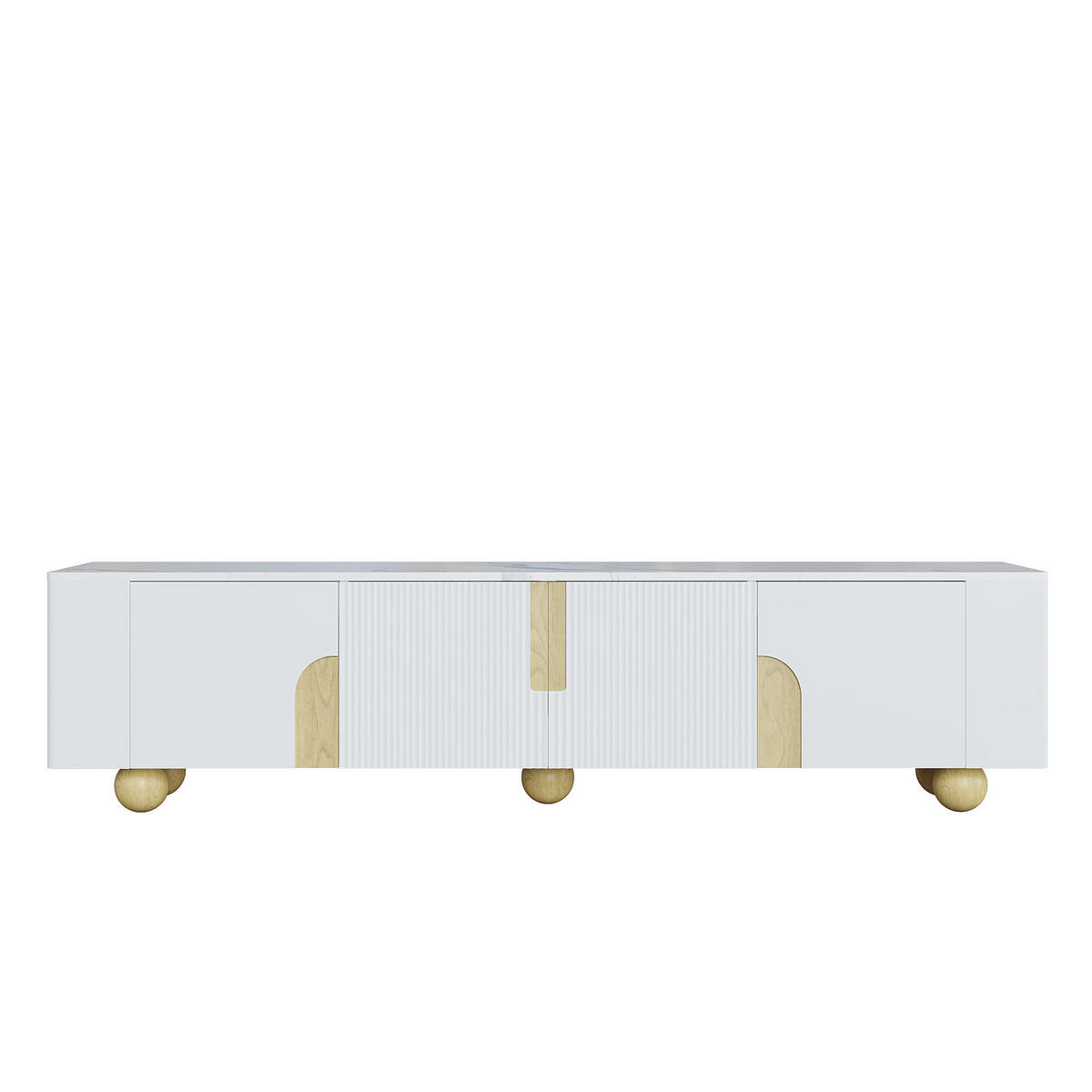 LOWBOARD 180/40/44 cm aus MDF und Spanplatte mit marmoroptischer Oberfläche Weiß/Holzfarben - Weiß, Holzwerkstoff (180/44/40cm) - Modenvie