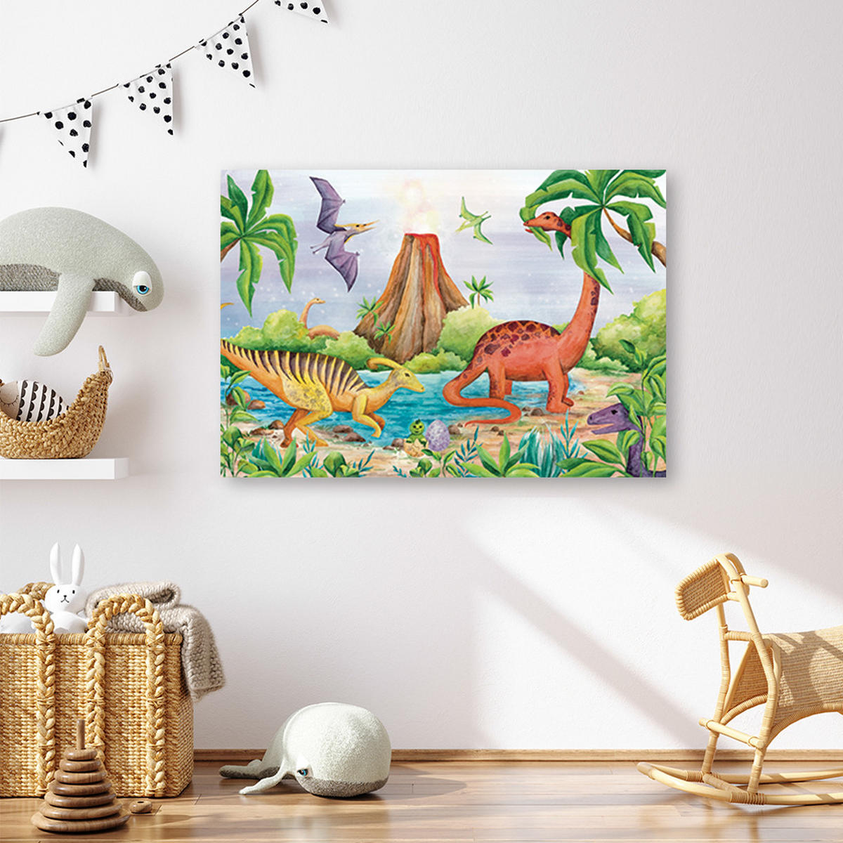 WANDBILD dinosaurier am see - Blau, Textil (60/40cm) - Feeby