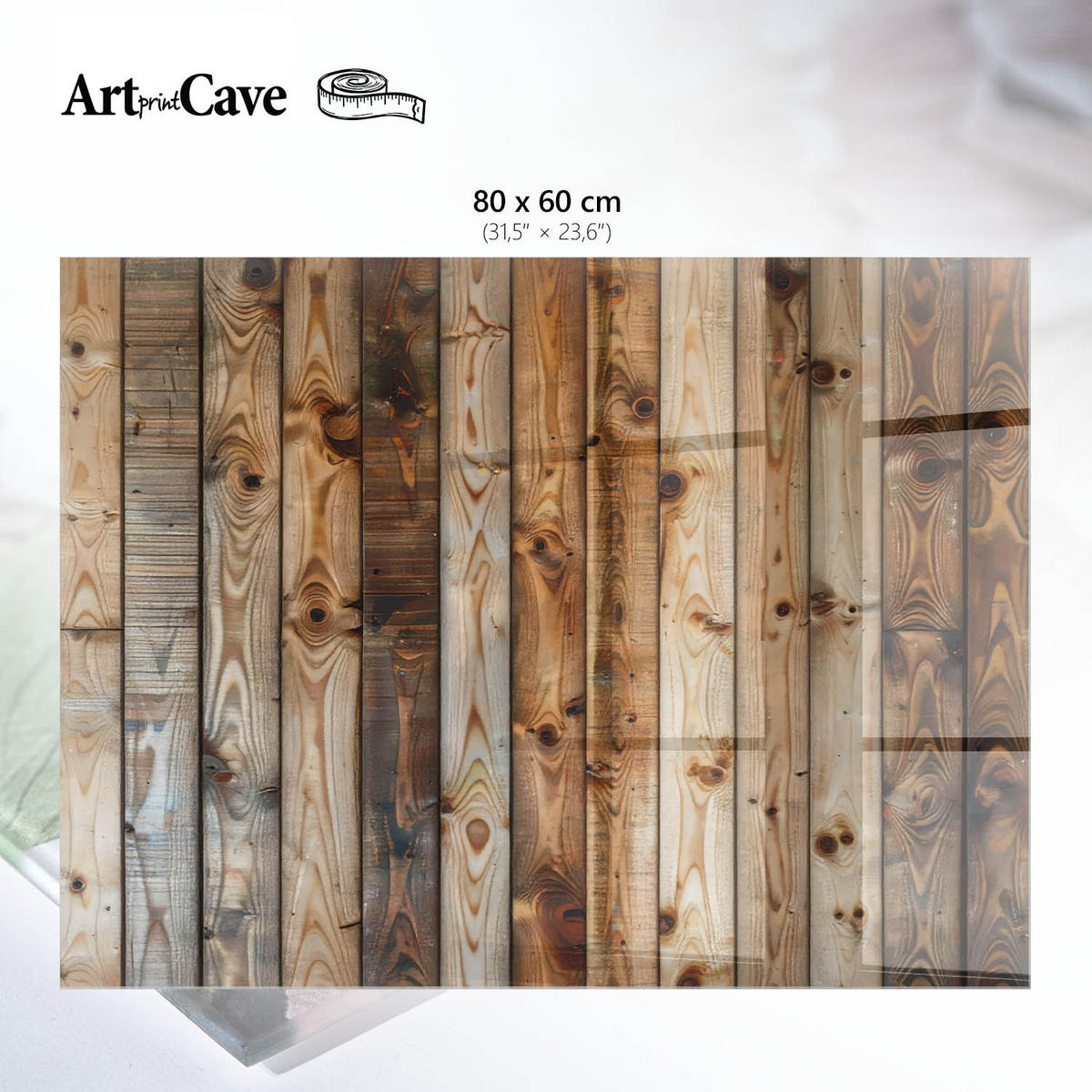 GLASPLATTE 80x60 cm – Holzbretter - Beige, Glas (0.4/80/60cm) - ArtPrintCave