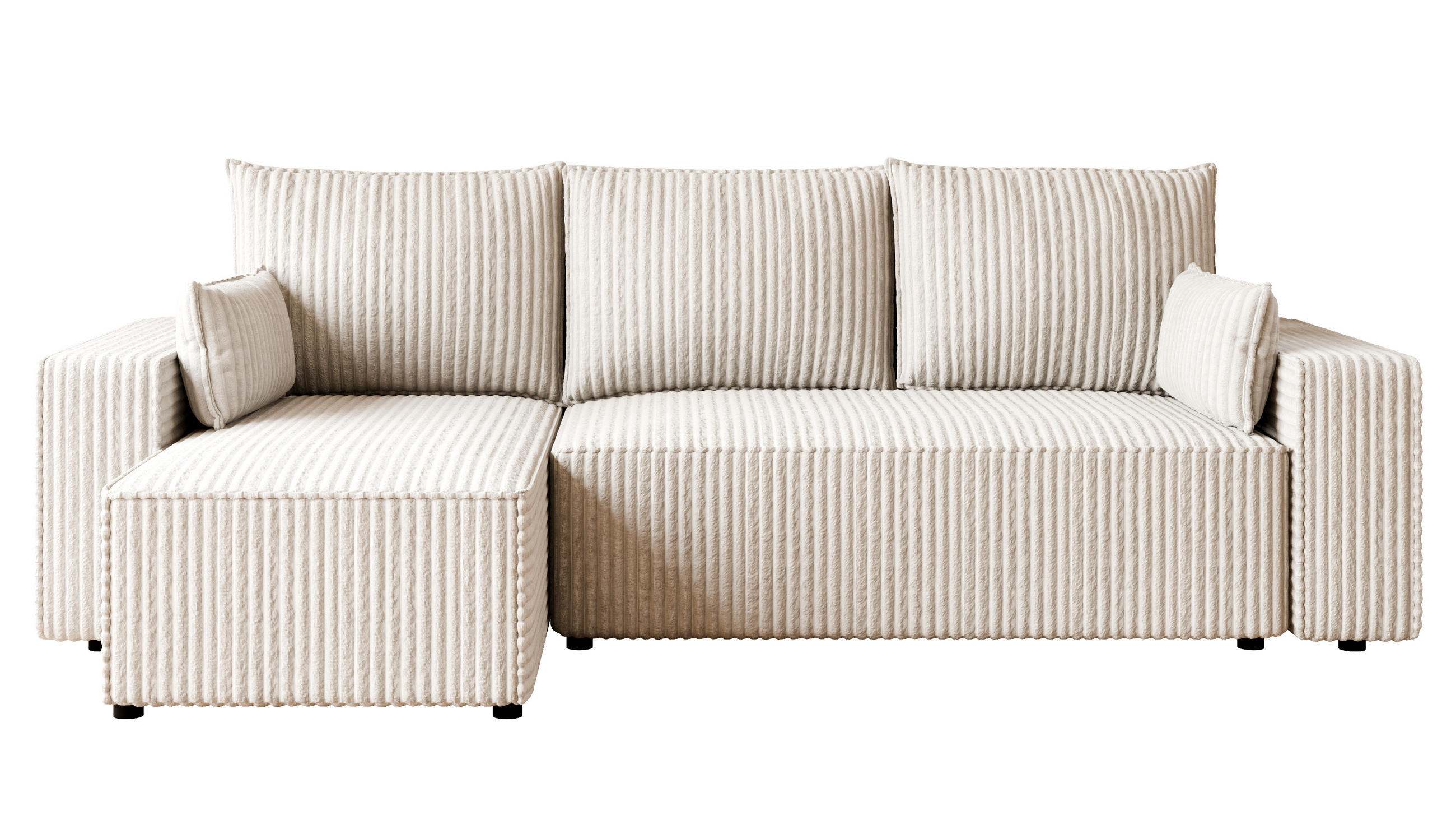 ECKSOFA Tobi mit Bettkasten und Schlaffunktion, L-Form, Cordstoff, Universal - Ecru, Holzwerkstoff (246/145cm) - 4ALL HOME