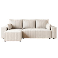 ECKSOFA Tobi mit Bettkasten und Schlaffunktion, L-Form, Cordstoff, Universal - Ecru, Holzwerkstoff (246/145cm) - 4ALL HOME
