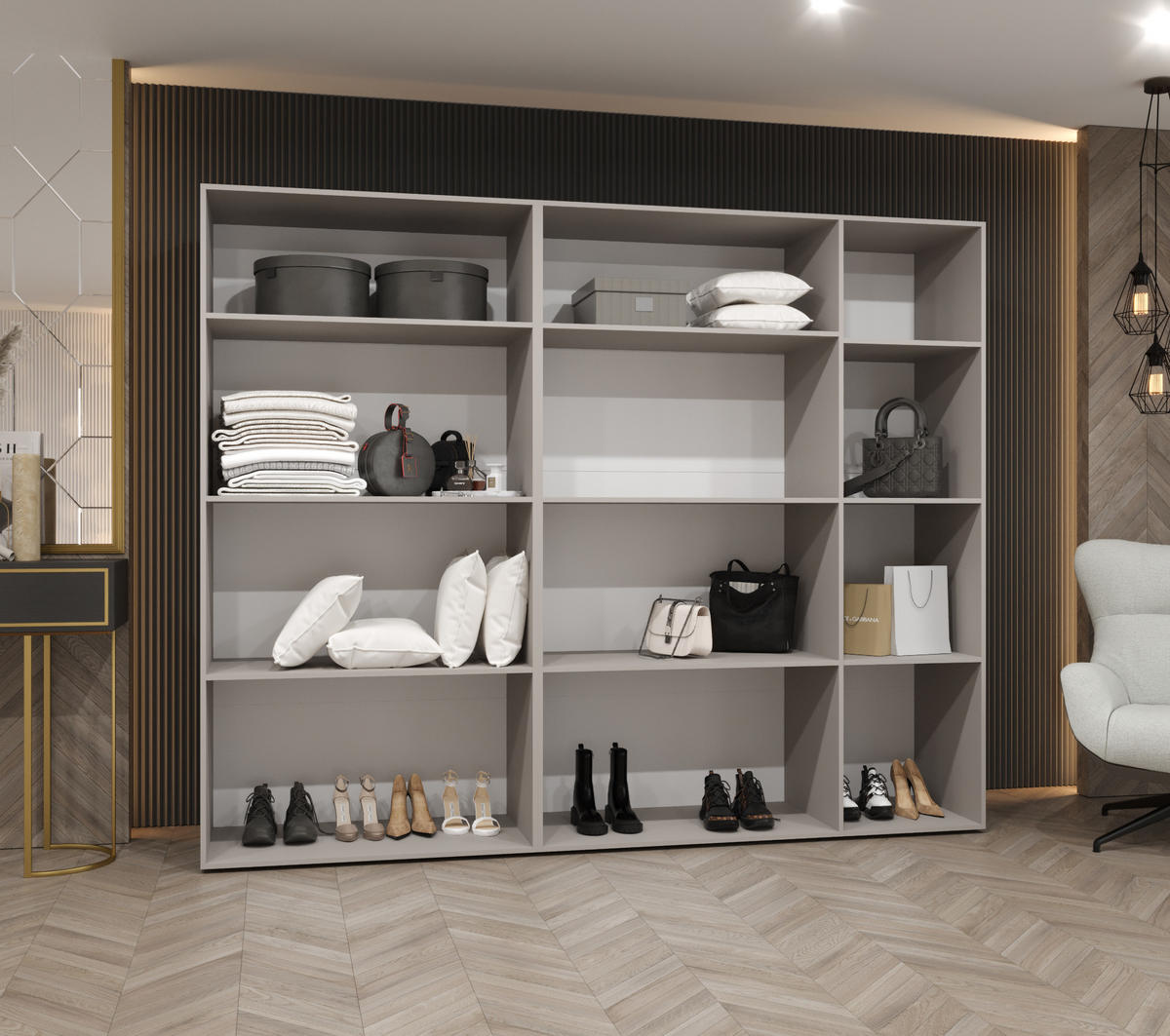 DREHTÜRENSCHRANK 202/250/52 5-türig - Kaschmir/Schwarz, Holz (250/202/52cm) - Abiks Möbel