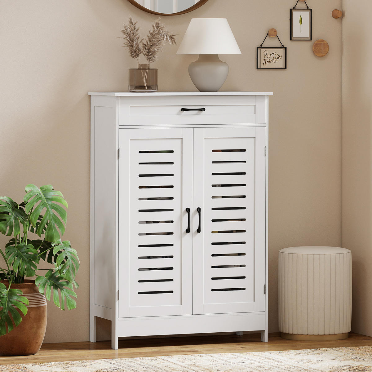 SCHUHSCHRANK Weiß MDF mit Türen und Schublade 1 Stück - Weiß, Holzwerkstoff (78/115.8/37cm) - PANGIVO