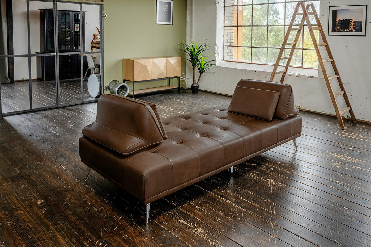 SOFA WIOLO Dunkelbraun Leder - Dunkelbraun/Silberfarben, Leder/Metall (240/83/110cm) - KAWOLA