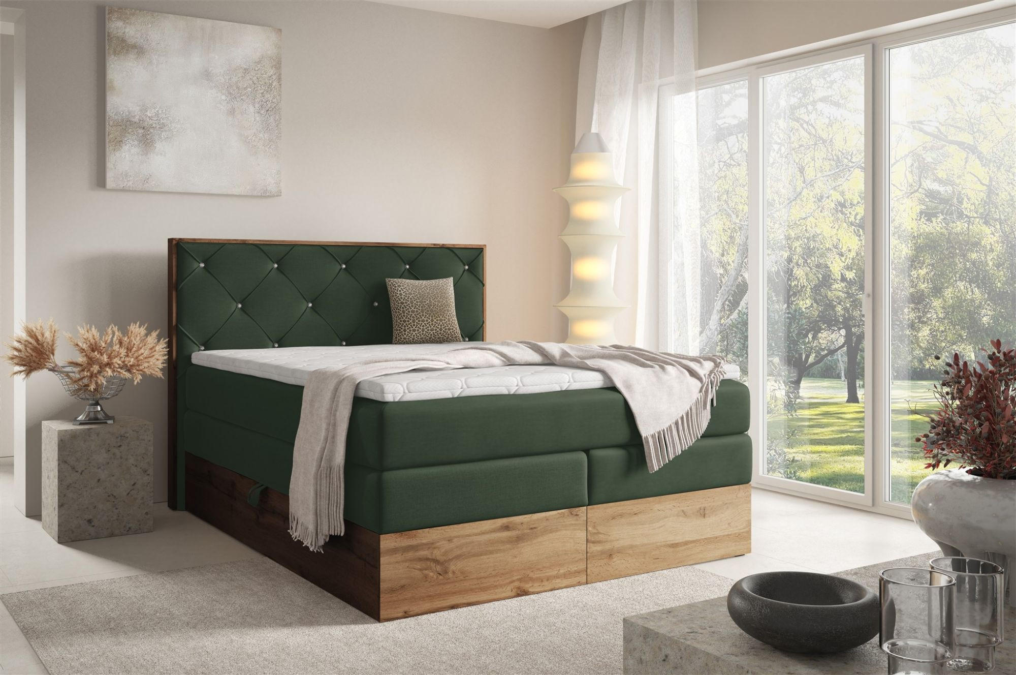 BOXSPRINGBETT Navel - Dunkelgrün, Holzwerkstoff/Textil (140/200cm) - Fun Möbel