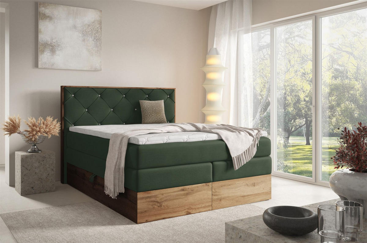 BOXSPRINGBETT Navel - Dunkelgrün, Holzwerkstoff/Textil (200/200cm) - Fun Möbel