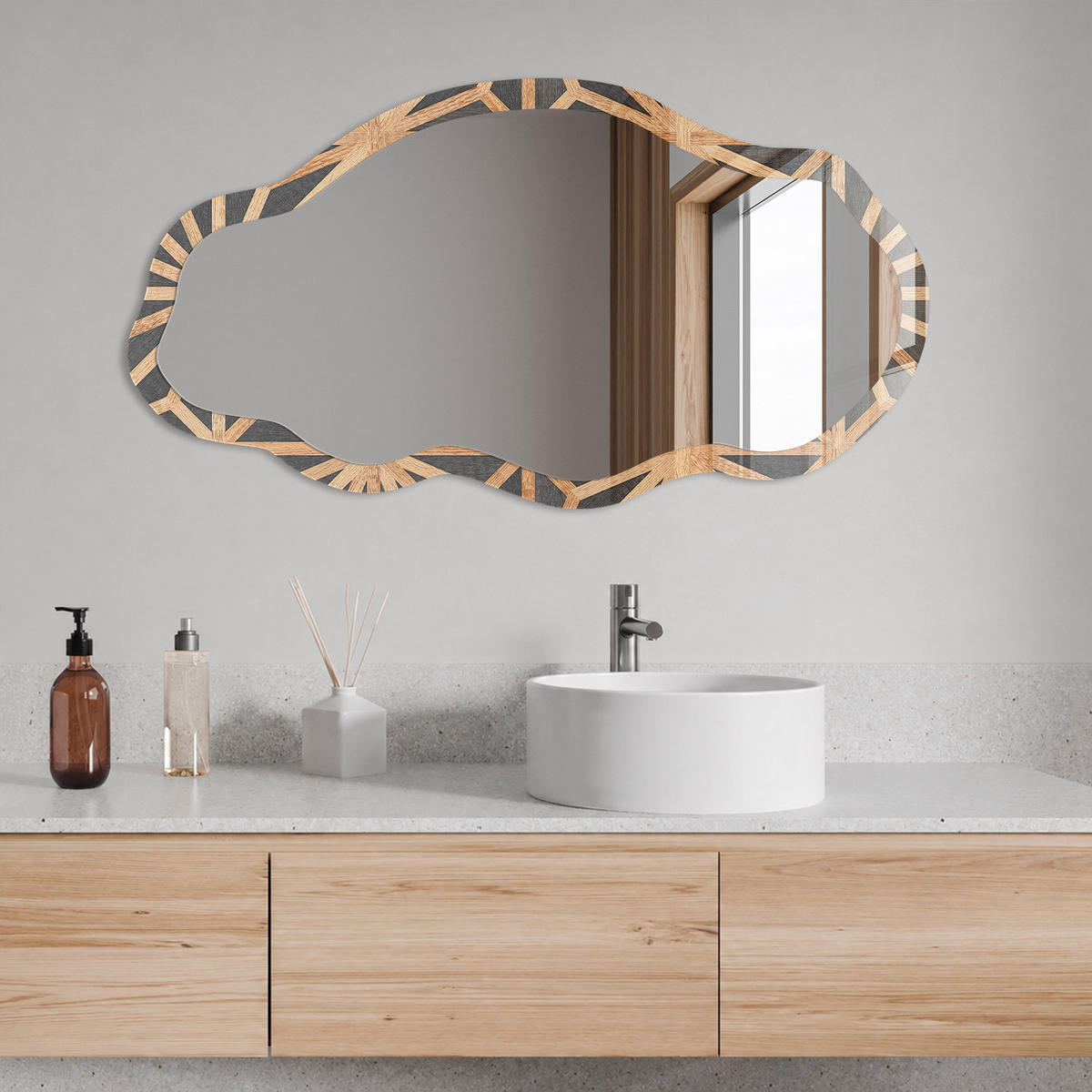 SPIEGEL 90x45 cm asymmetrisch mit Druck - Energie des Musters - Transparent, Glas (45/90/0.4cm) - TULUP