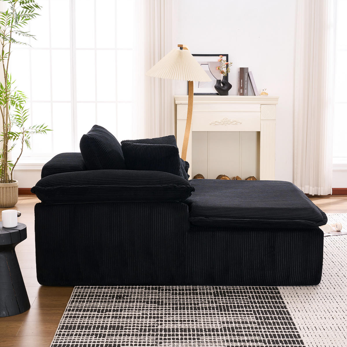 RELAXSOFA Cord ergonomisch mit breiten Armlehnen 177/122/92 cm Schwarz - Schwarz, Textil (122/92/177cm) - Redom