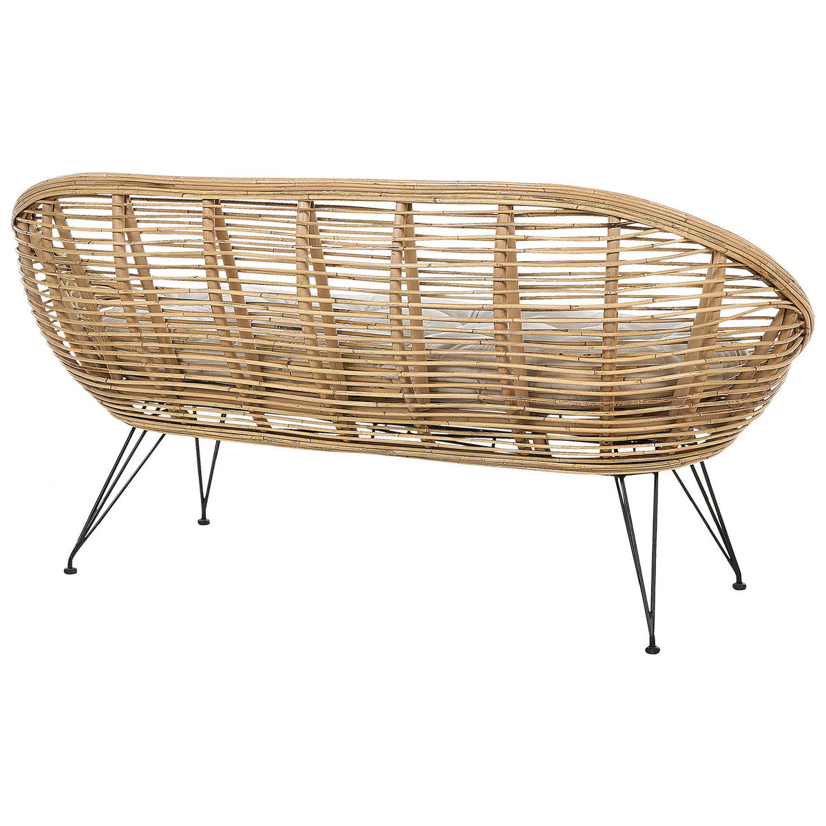 GARTENSOFA 2-Sitzer Rattan natürlich Auflage hellbeige Maratea - Beige/Schwarz, Naturmaterialien (165/87/64cm) - Beliani