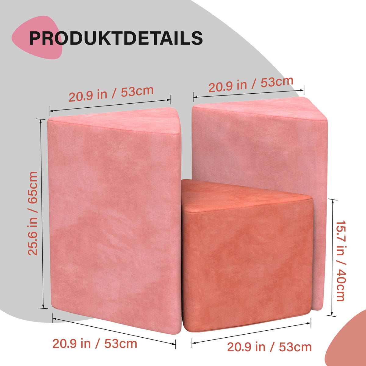 HOCKER Cord Dreieck Rosa 3er-set - Pink, Textil (53/40/53cm) - Vercart
