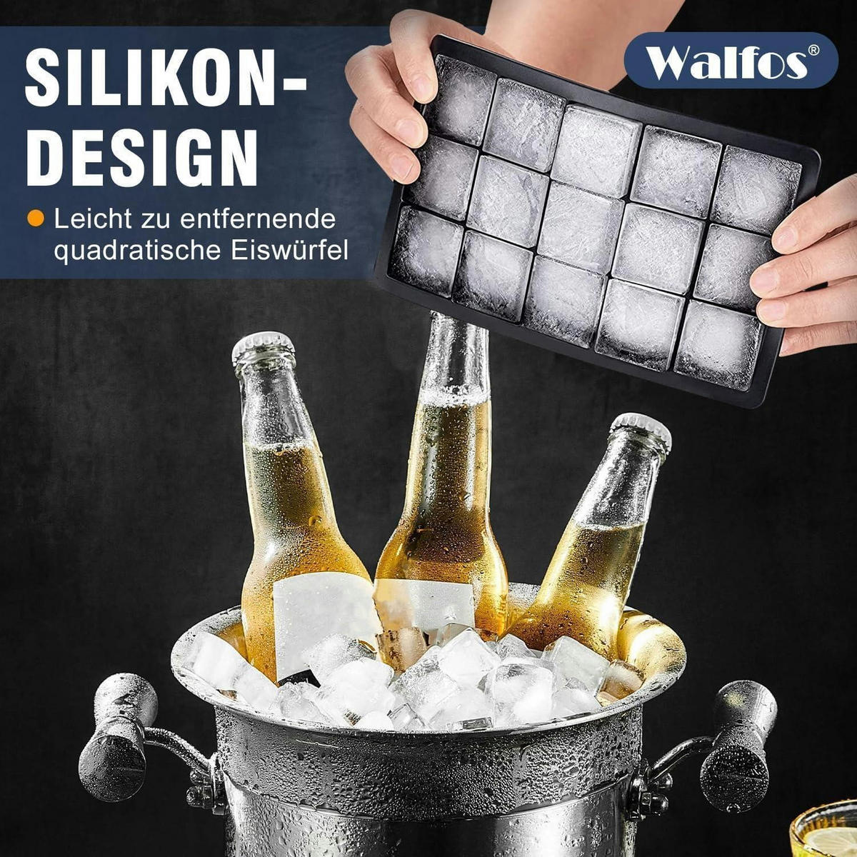 EISWÜRFELFORM 3er-Pack mit Deckel - Schwarz, Kunststoff (11.7/3.2/18.6cm)