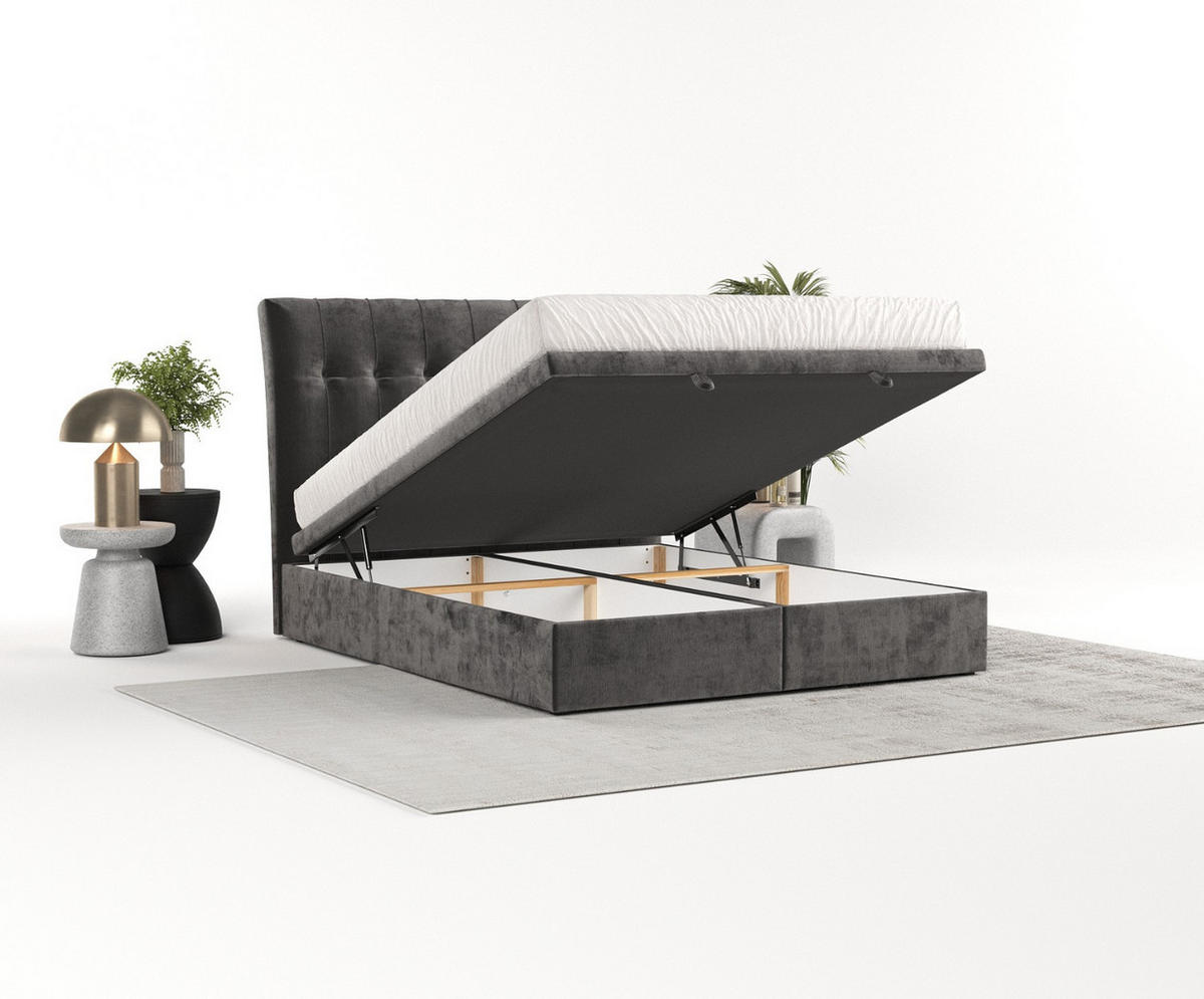 POLSTERBETT Kelsea mit Stauraum 200/200 cm Stahl im Lotta Stoff - Schwarz/Graphitfarben, Holz/Holzwerkstoff (200/200cm) - AltaBeds